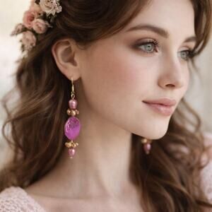 Pink Pearl Mother of Pearl Dangle Statement Earrings